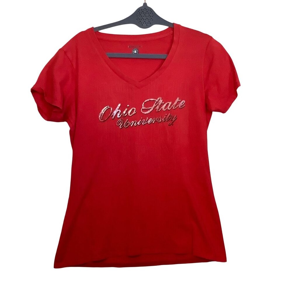 Champion Ohio State University Red V-Neck T-Shirt Women Large